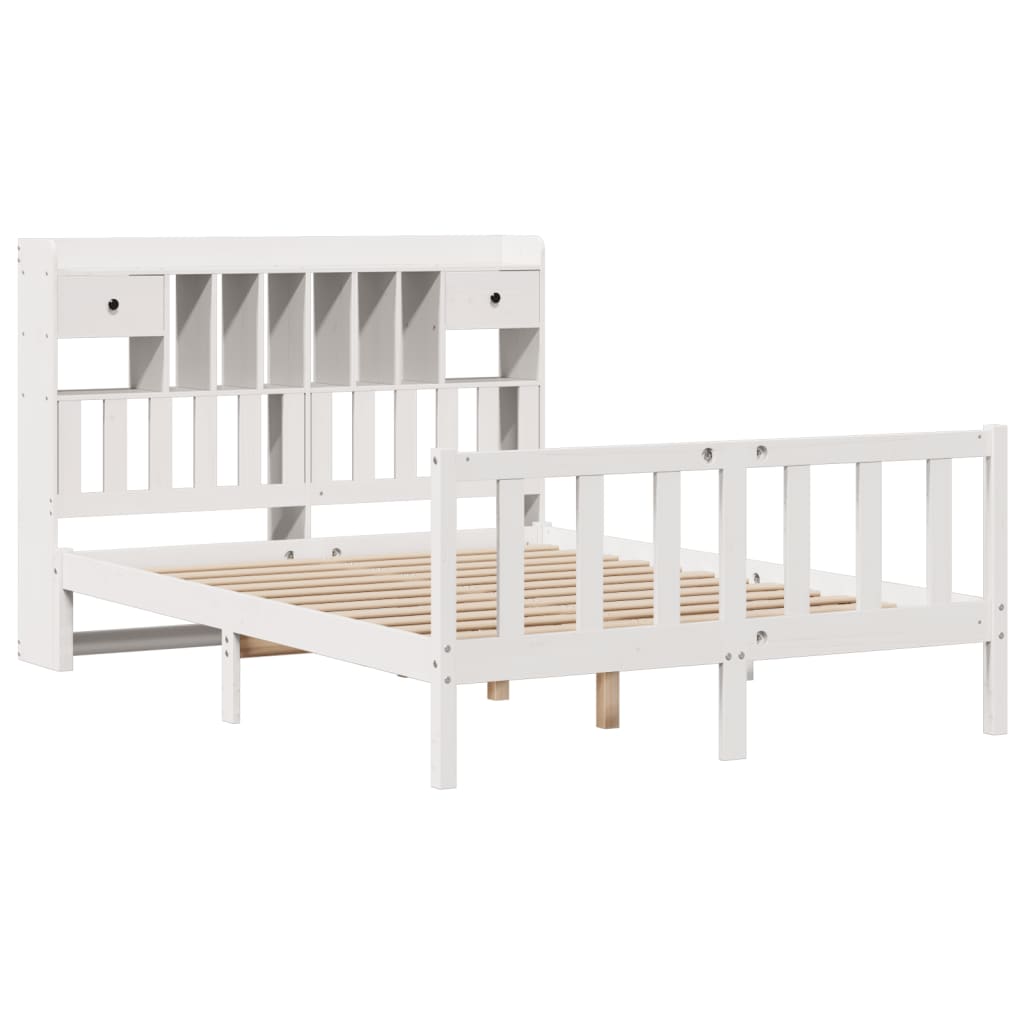 Lit Bibliothèque Sans Matelas Blanc 140X190 Cm Bois Pin Massif