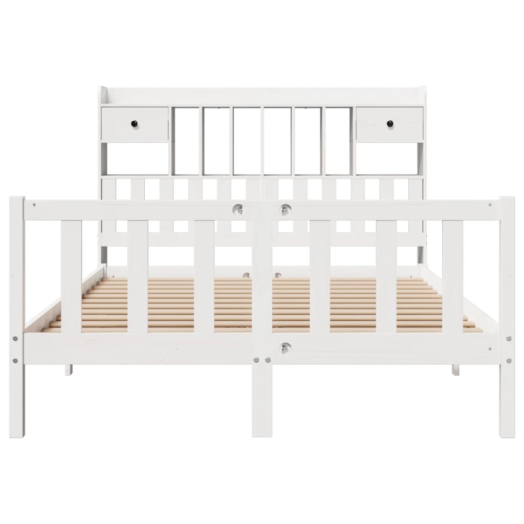Lit Bibliothèque Sans Matelas Blanc 140X190 Cm Bois Pin Massif