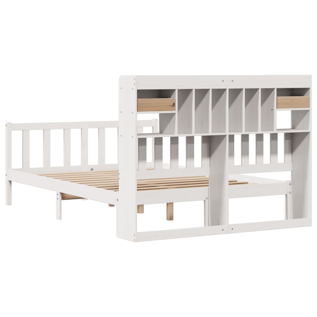 Lit Bibliothèque Sans Matelas Blanc 140X190 Cm Bois Pin Massif
