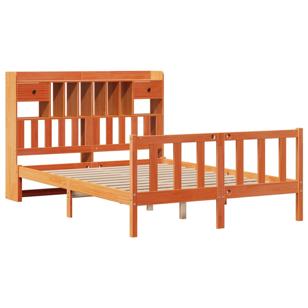 Lit Bibliothèque Sans Matelas Cire Marron 150X200 Cm Pin Massif