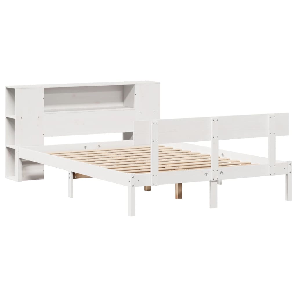 Lit Bibliothèque Sans Matelas Blanc 135X190 Cm Bois Pin Massif