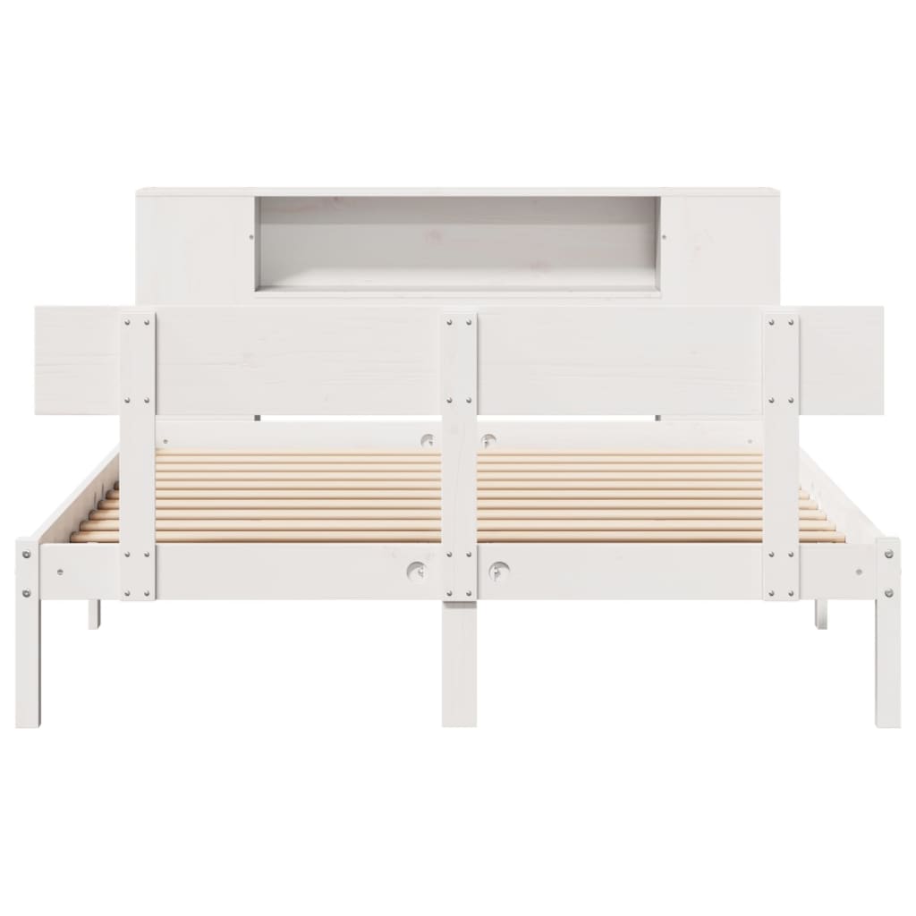 Lit Bibliothèque Sans Matelas Blanc 135X190 Cm Bois Pin Massif