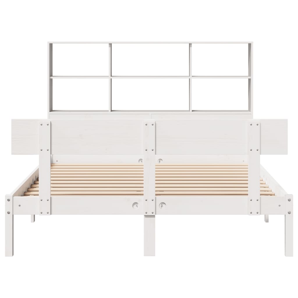 Lit Bibliothèque Sans Matelas Blanc 160X200 Cm Bois Pin Massif