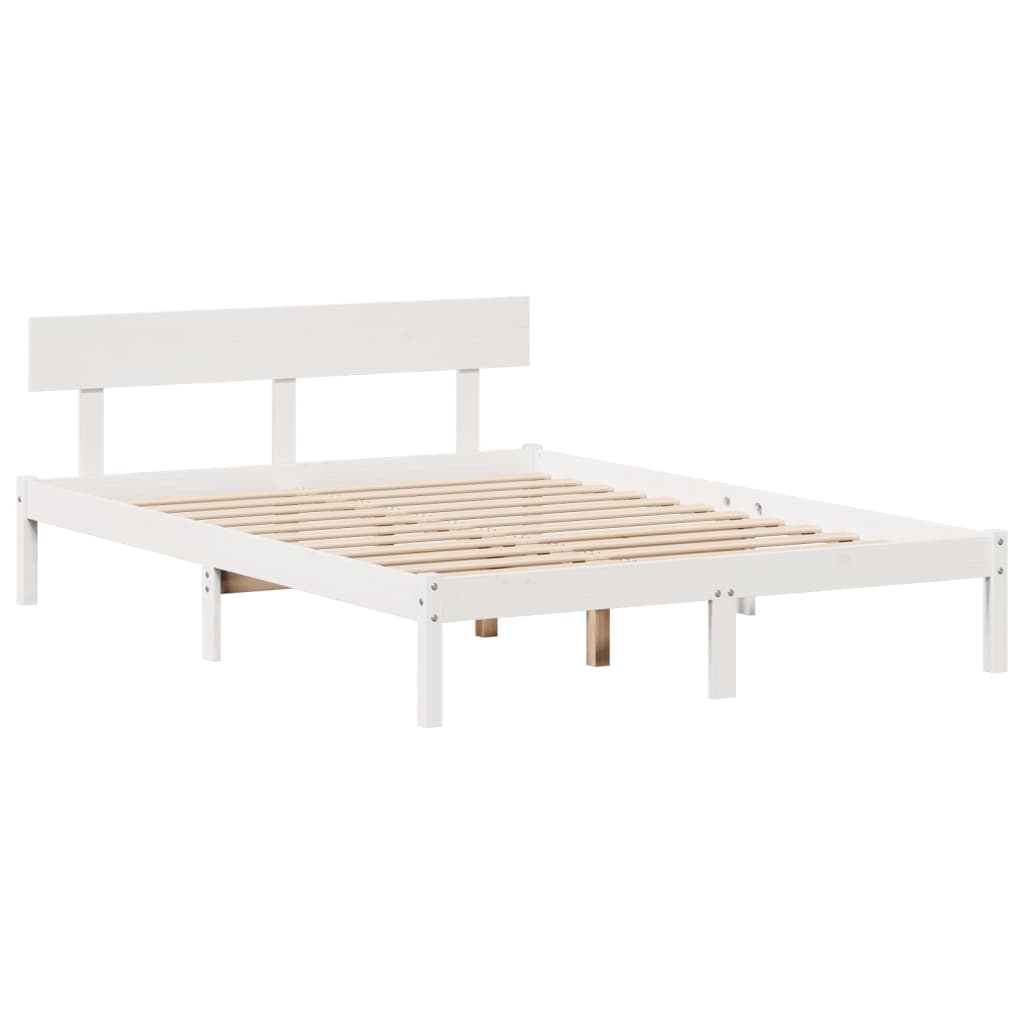 Lit Bibliothèque Sans Matelas Blanc 160X200 Cm Bois Pin Massif