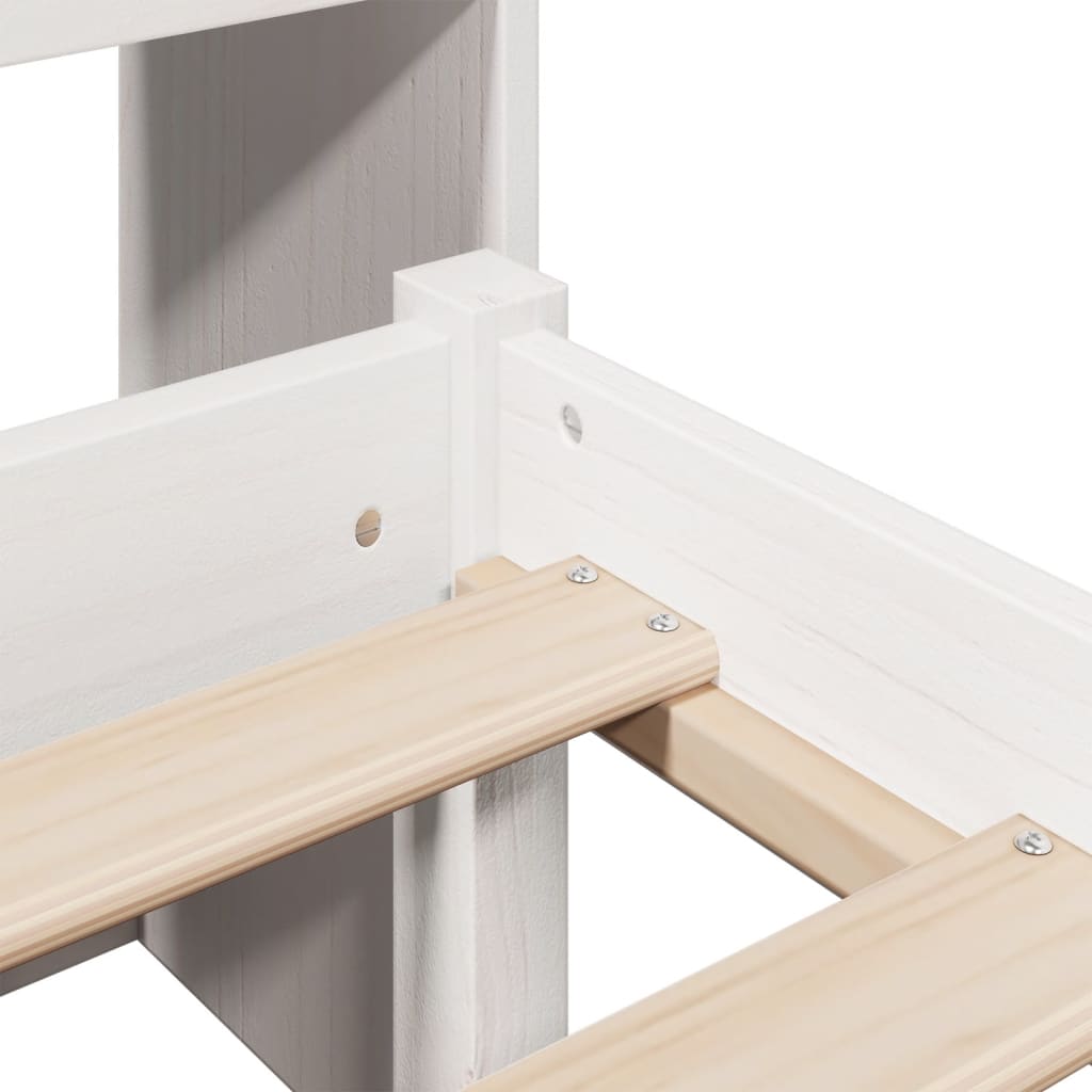 Lit Bibliothèque Sans Matelas Blanc 160X200 Cm Bois Pin Massif