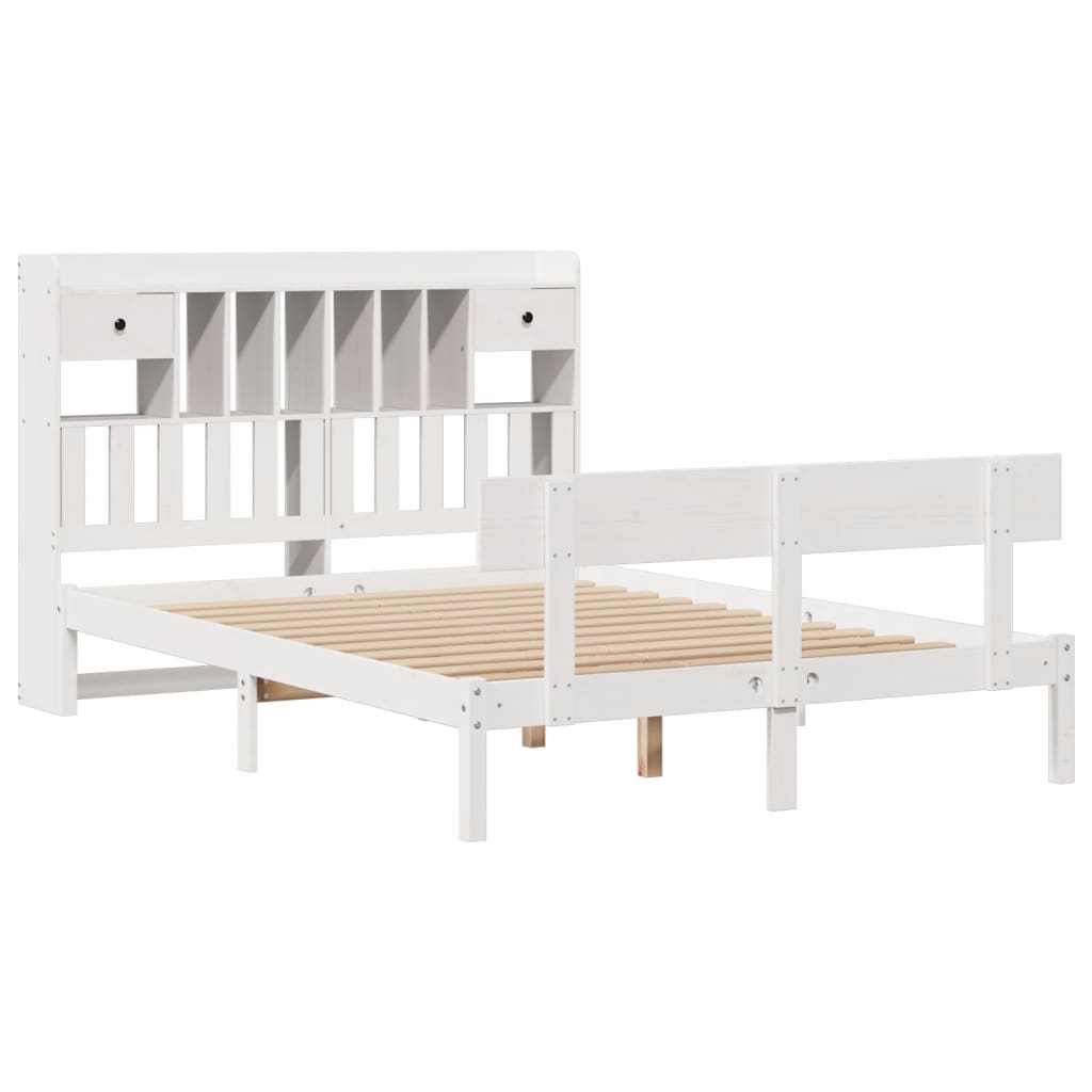 Lit Bibliothèque Sans Matelas Blanc 160X200 Cm Bois Pin Massif