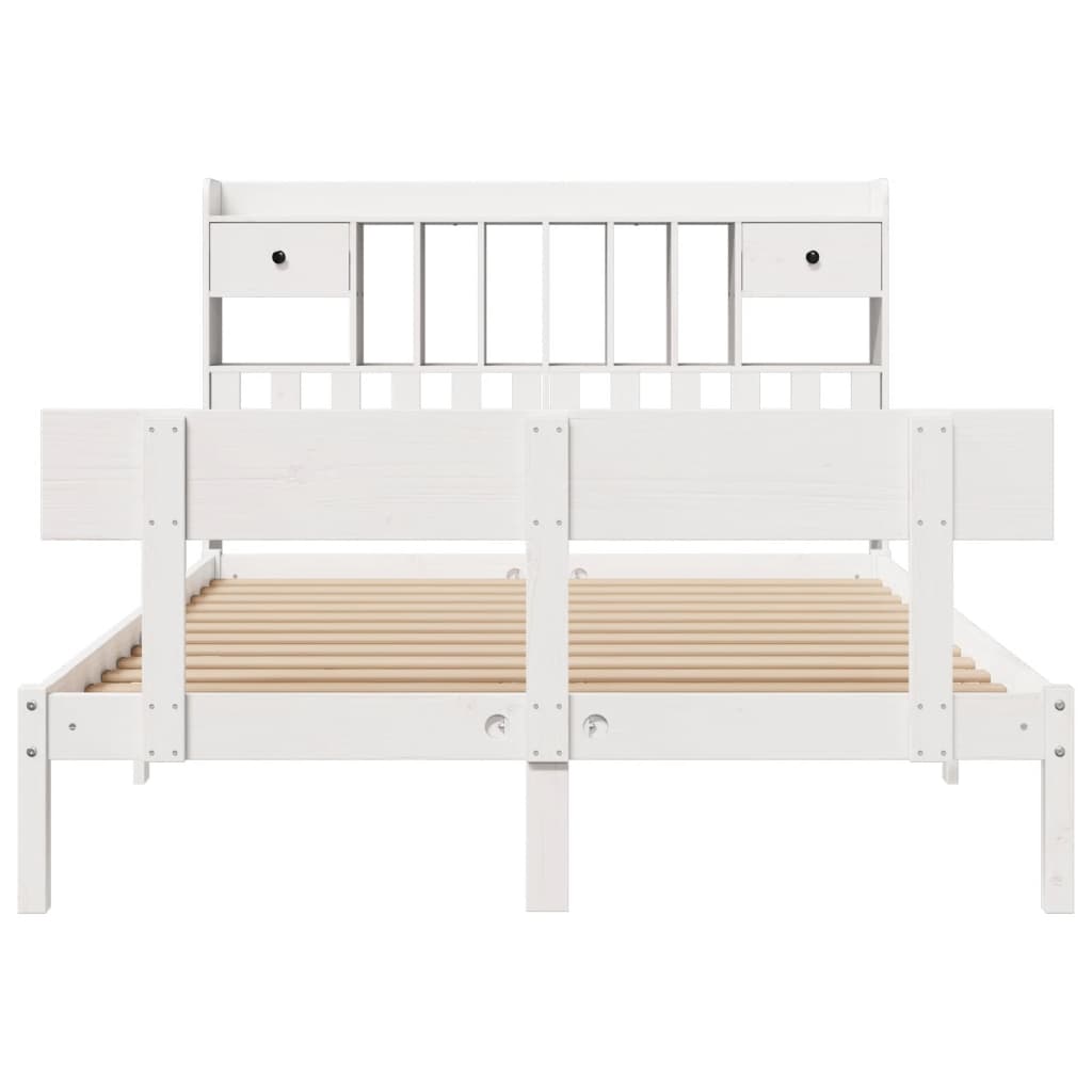Lit Bibliothèque Sans Matelas Blanc 160X200 Cm Bois Pin Massif