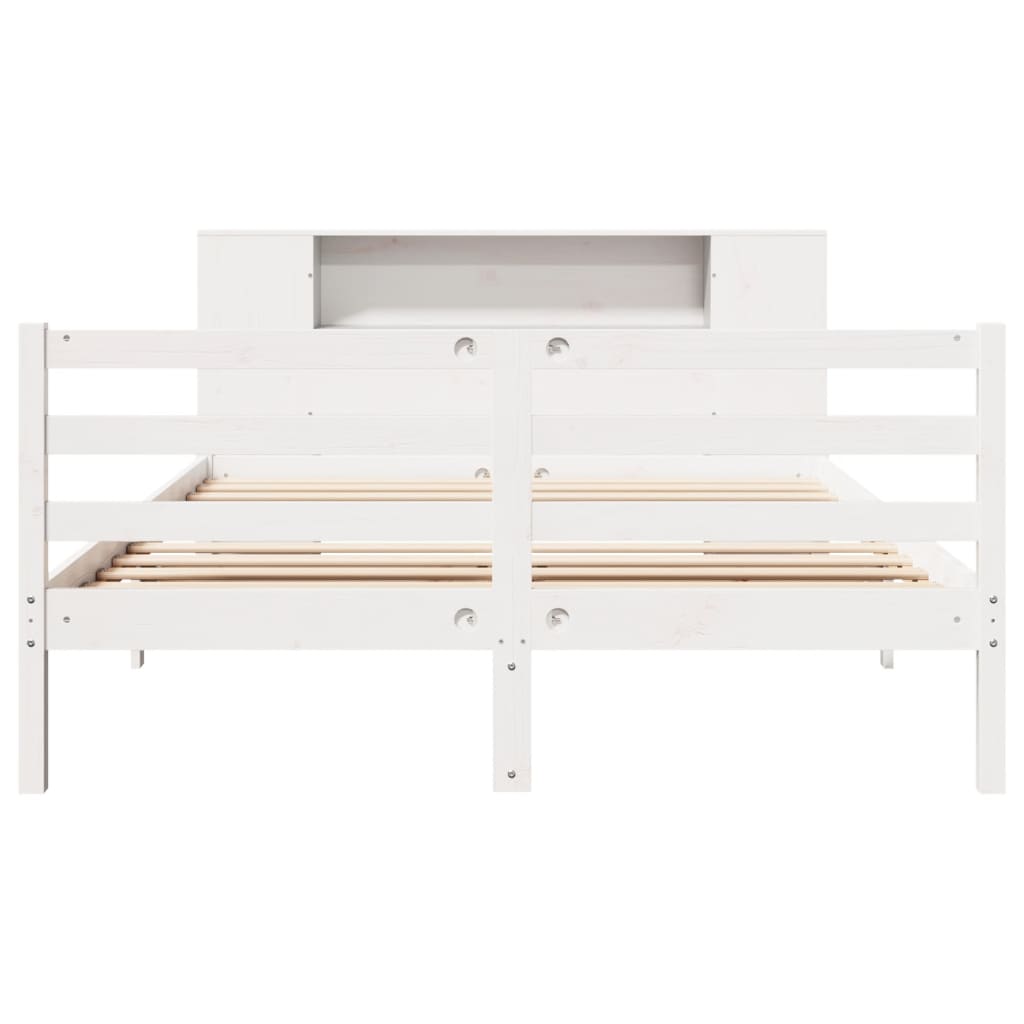 Lit Bibliothèque Sans Matelas Blanc 135X190 Cm Bois Pin Massif