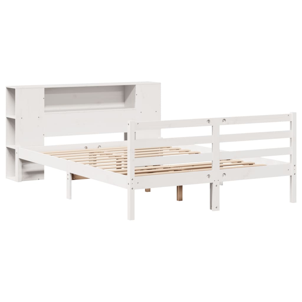 Lit Bibliothèque Sans Matelas Blanc 140X200 Cm Bois Pin Massif
