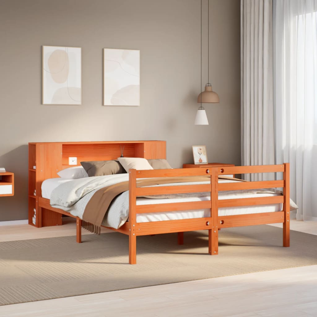 Lit Bibliothèque Sans Matelas Cire Marron 140X190 Cm Pin Massif
