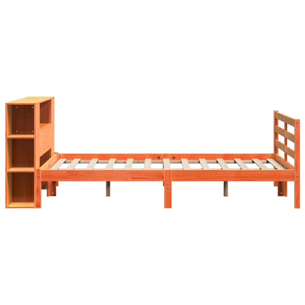 Lit Bibliothèque Sans Matelas Cire Marron 140X200 Cm Pin Massif