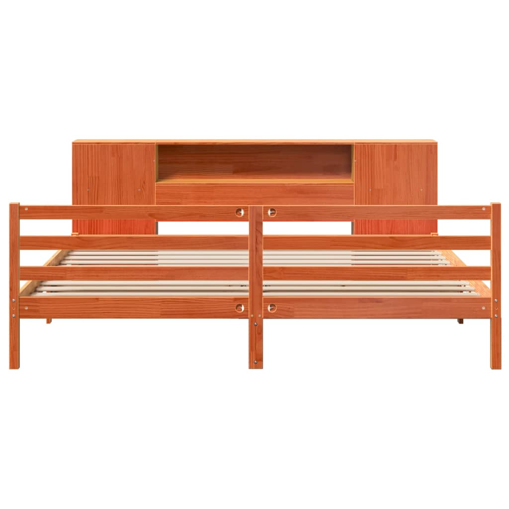 Lit Bibliothèque Sans Matelas Cire Marron 200X200 Cm Pin Massif
