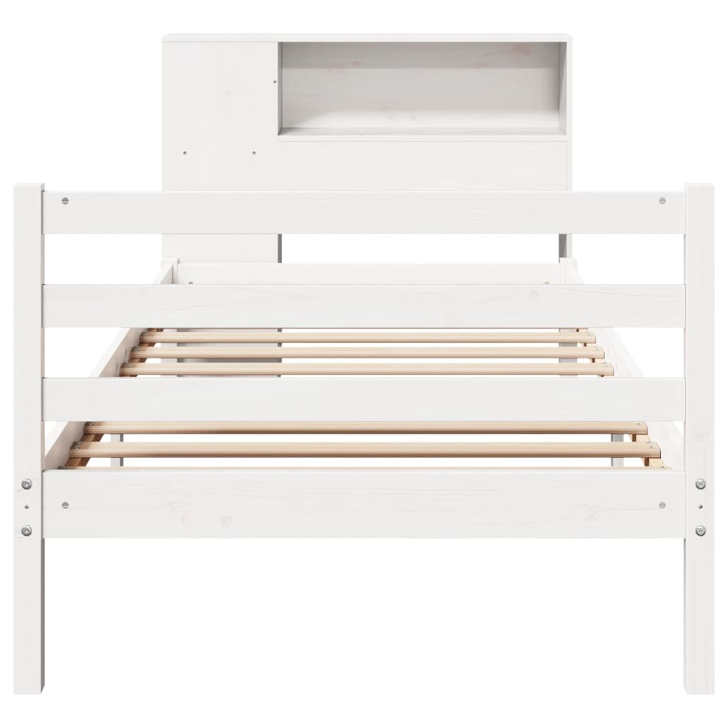 Lit Bibliothèque Sans Matelas Blanc 75X190Cm Bois De Pin Massif