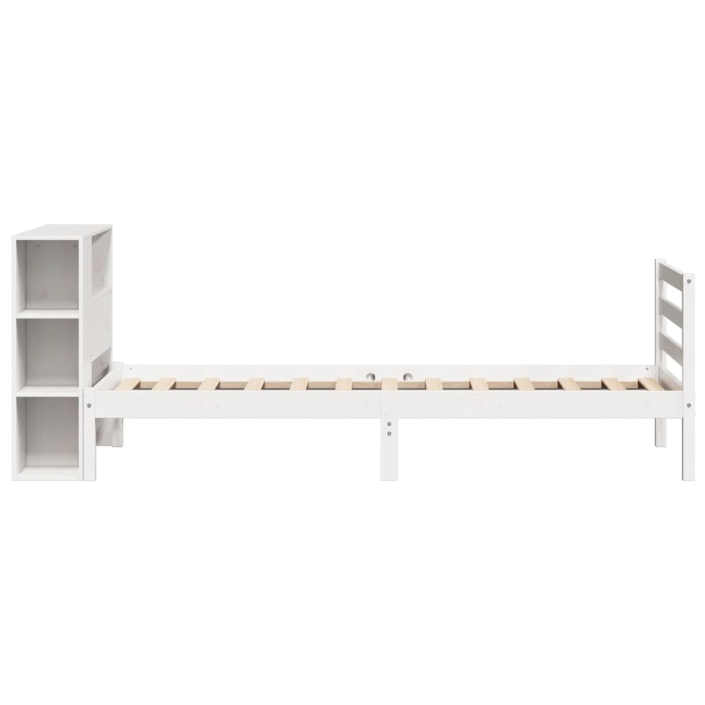Lit Bibliothèque Sans Matelas Blanc 75X190Cm Bois De Pin Massif