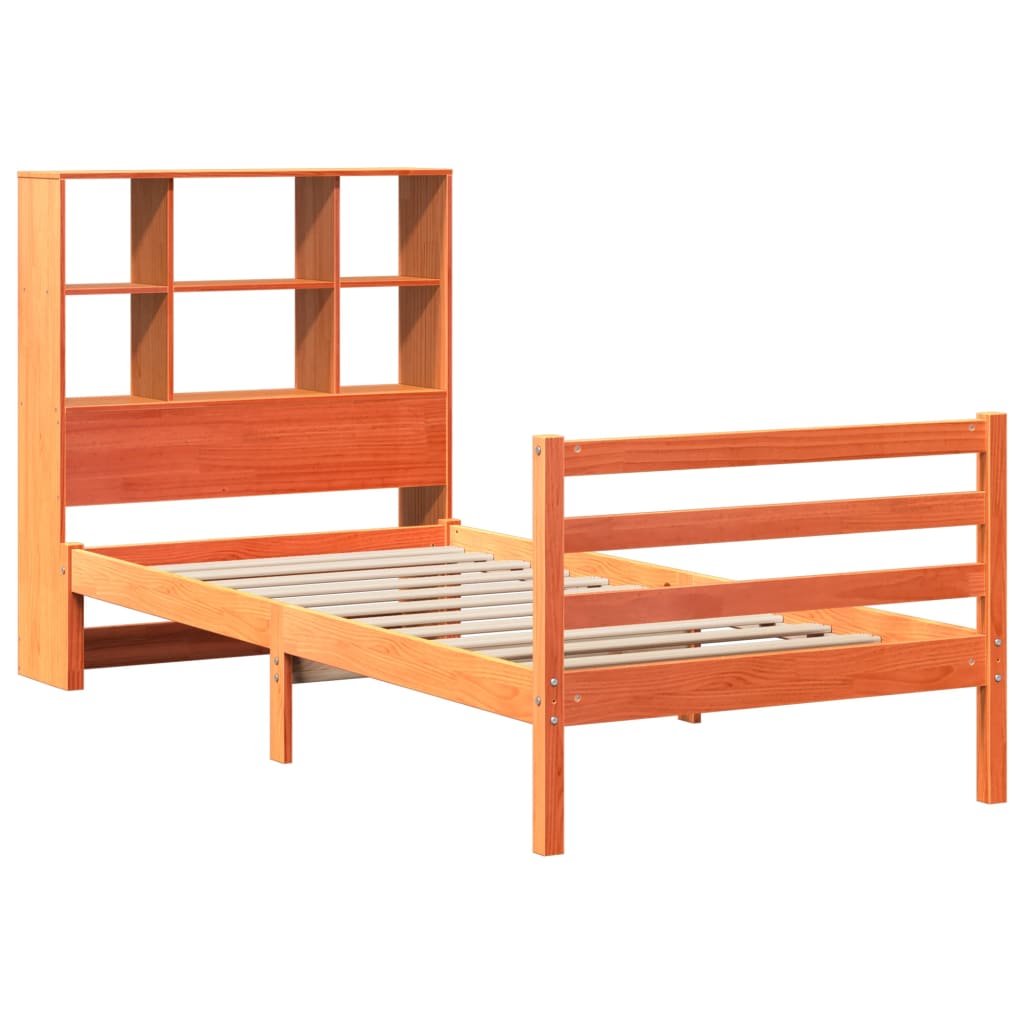 Lit Bibliothèque Sans Matelas Cire Marron 75X190 Cm Bois Massif