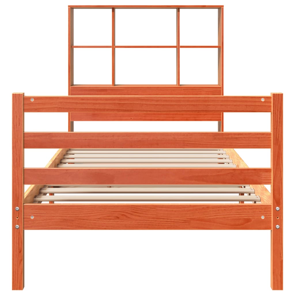 Lit Bibliothèque Sans Matelas Cire Marron 75X190 Cm Bois Massif