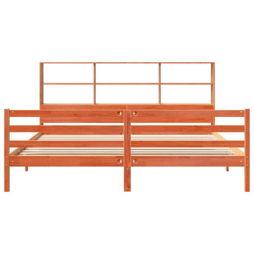 Lit Bibliothèque Sans Matelas Cire Marron 200X200Cm Bois Massif