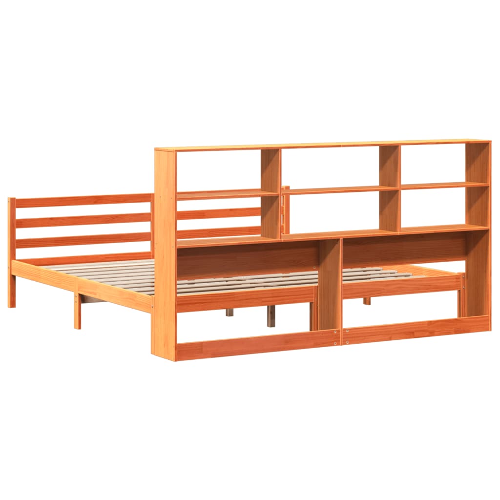 Lit Bibliothèque Sans Matelas Cire Marron 200X200Cm Bois Massif