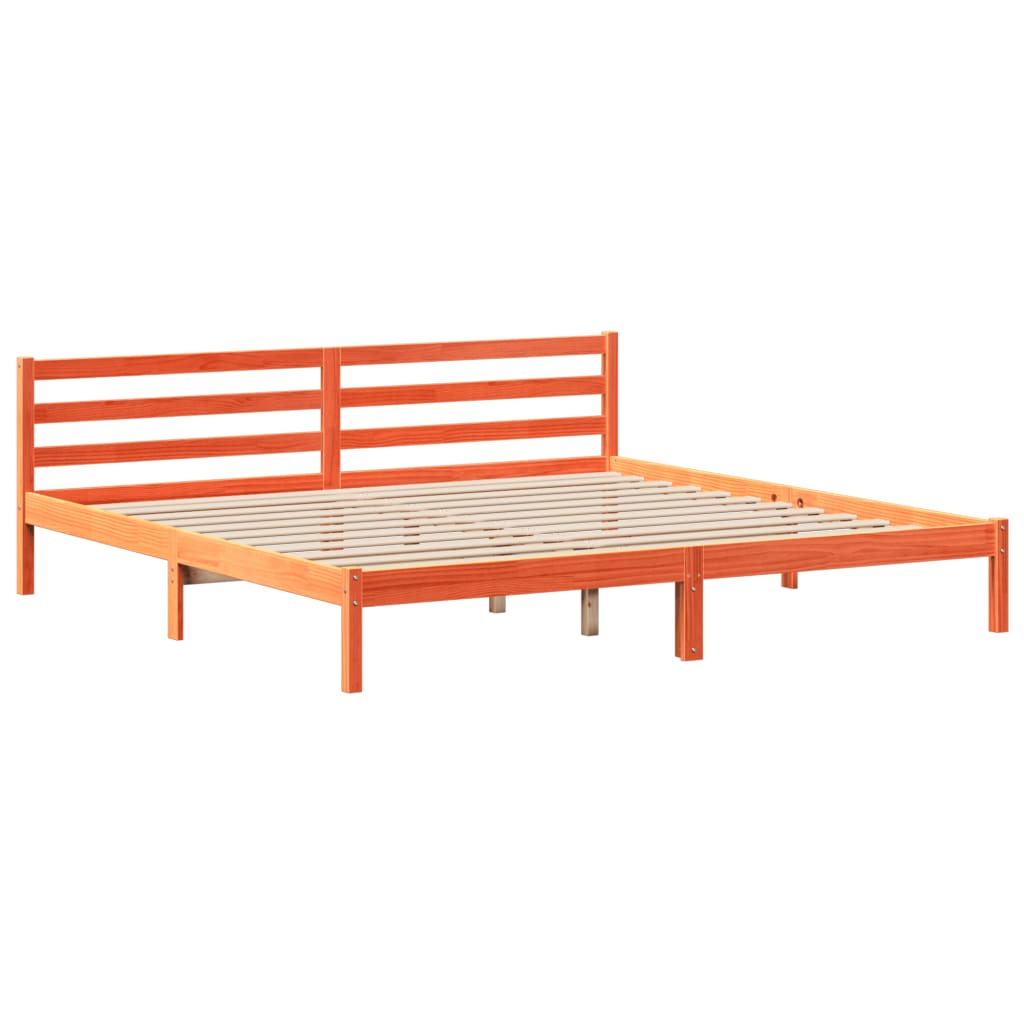 Lit Bibliothèque Sans Matelas Cire Marron 200X200Cm Bois Massif