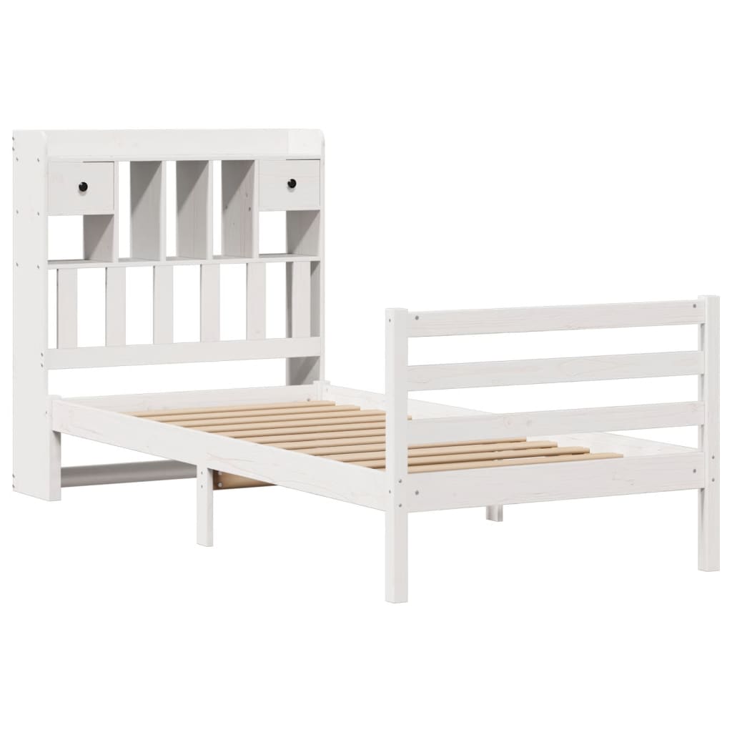 Lit Bibliothèque Sans Matelas Blanc 75X190Cm Bois De Pin Massif