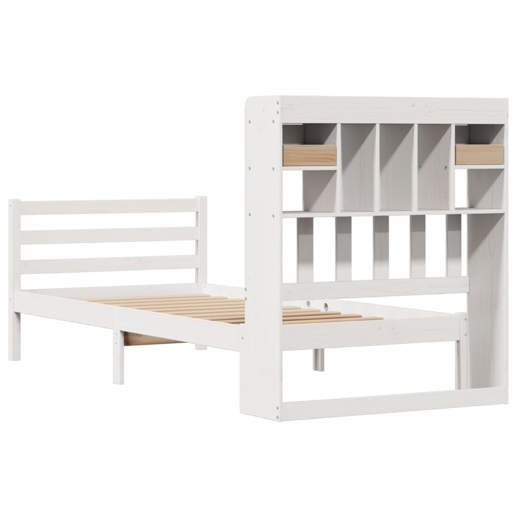 Lit Bibliothèque Sans Matelas Blanc 75X190Cm Bois De Pin Massif