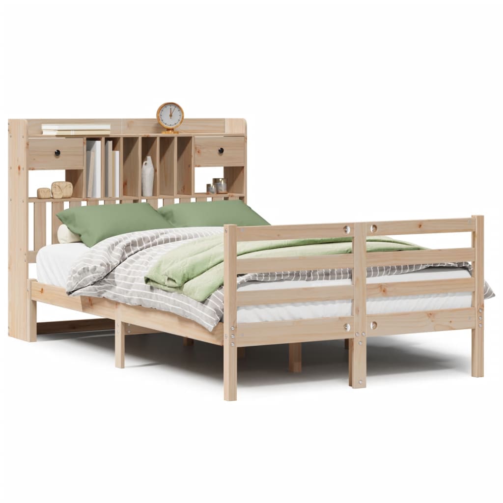 Lit Bibliothèque Sans Matelas 135X190 Cm Bois De Pin Massif