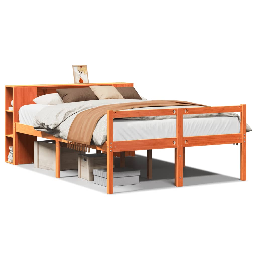 Lit Bibliothèque Sans Matelas Cire Marron 135X190Cm Bois Massif