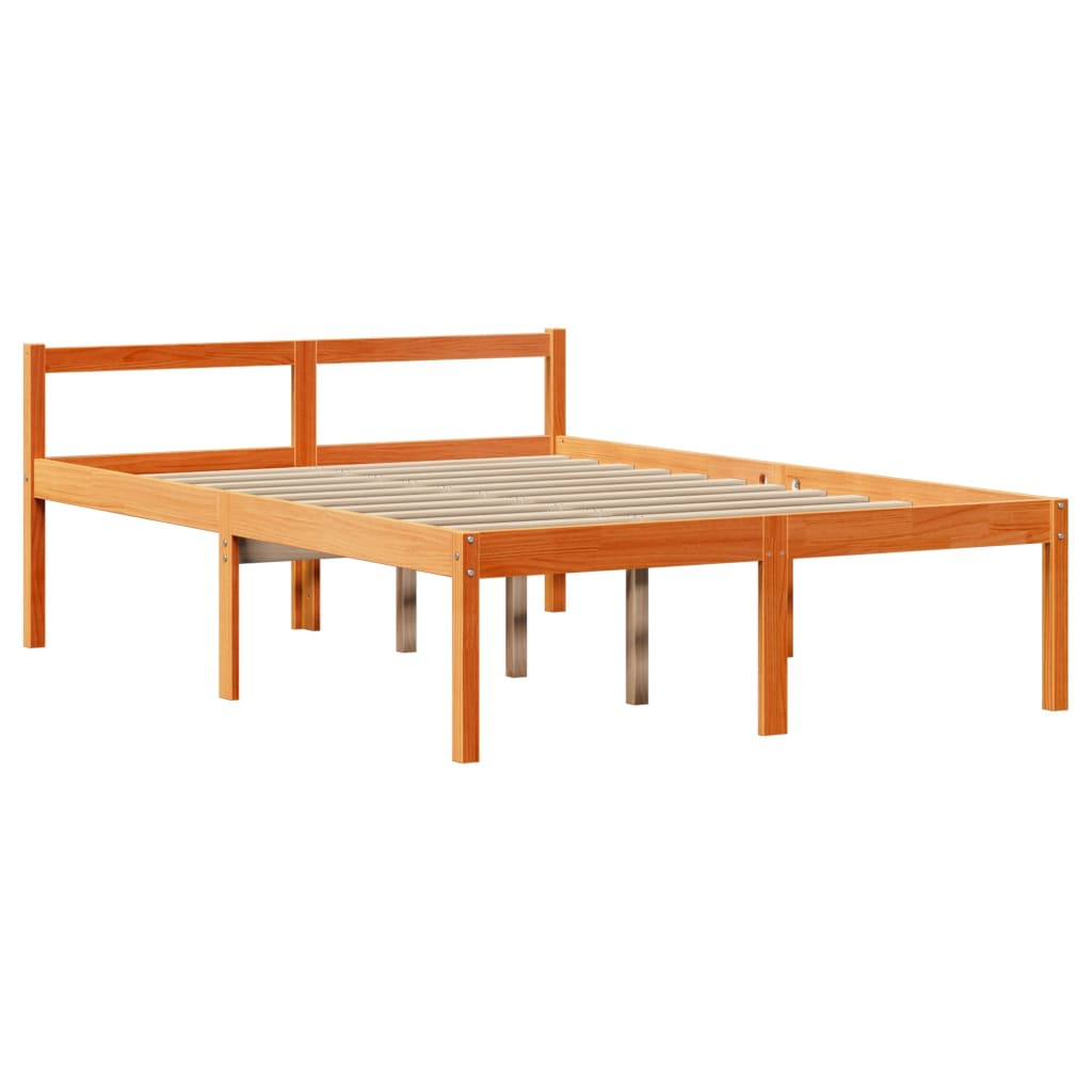 Lit Bibliothèque Sans Matelas Cire Marron 135X190Cm Bois Massif