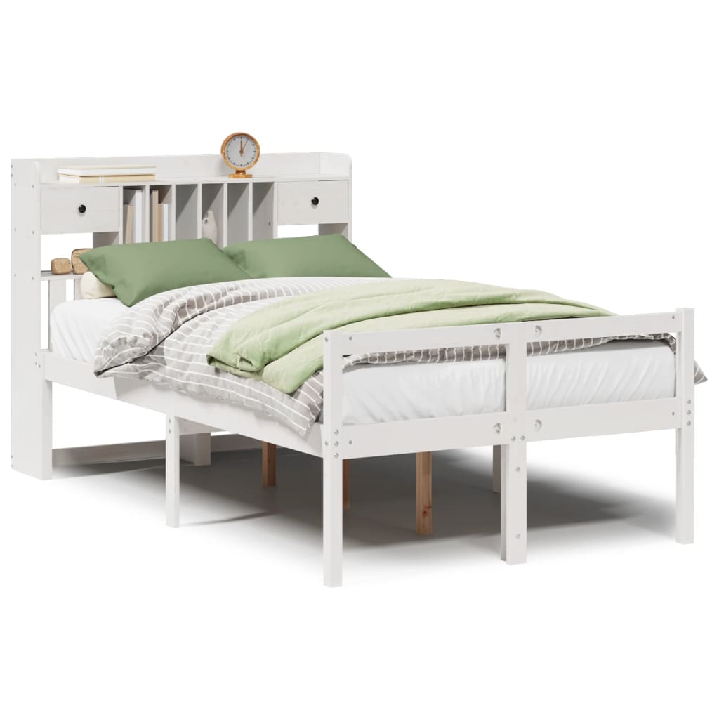 Lit Bibliothèque Sans Matelas Blanc 135X190 Cm Bois Pin Massif
