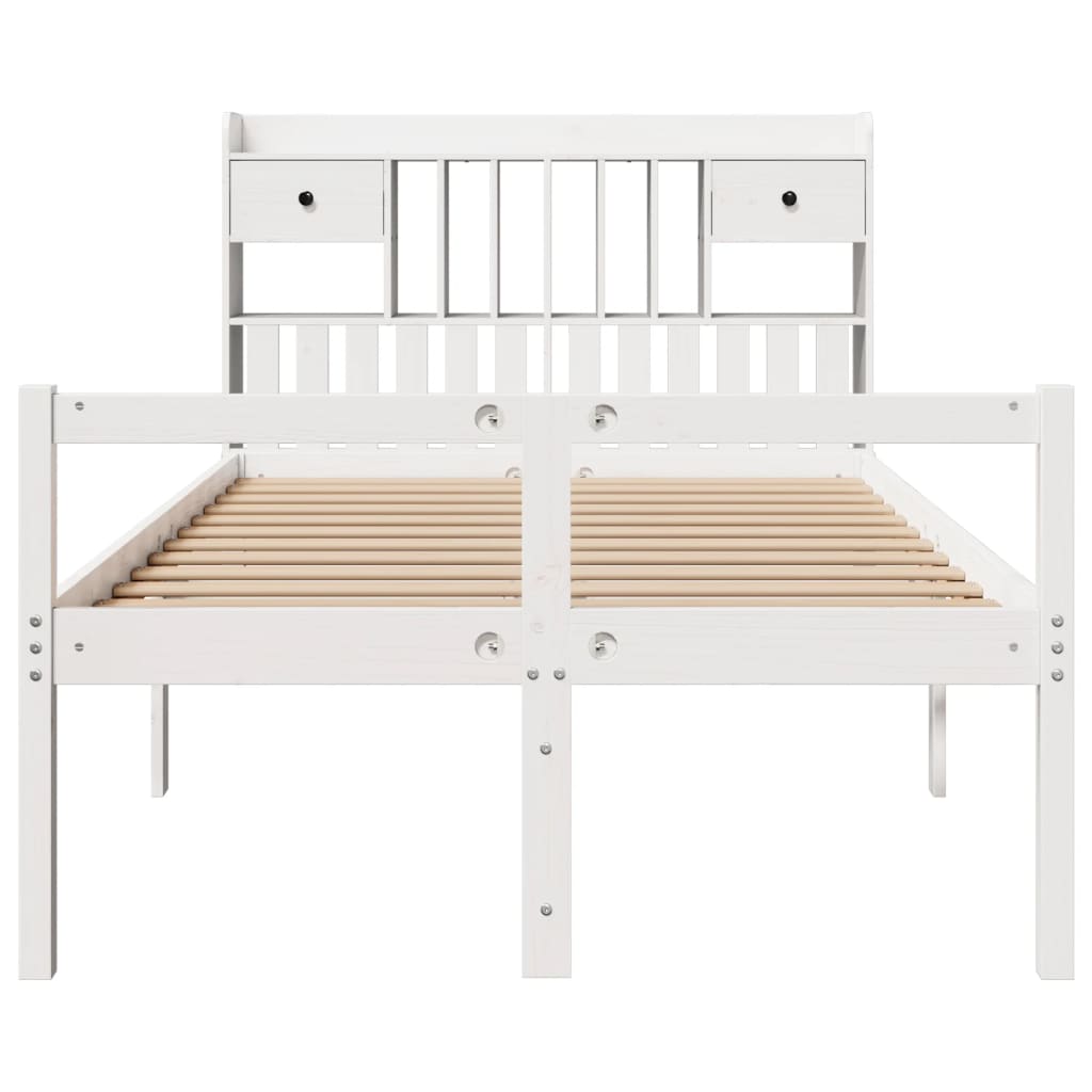 Lit Bibliothèque Sans Matelas Blanc 135X190 Cm Bois Pin Massif