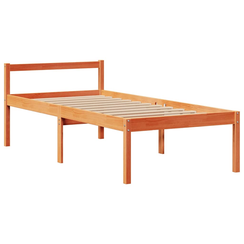 Lit Bibliothèque Sans Matelas Cire Marron 75X190 Cm Pin Massif