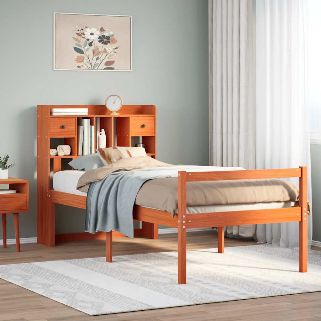 Lit Bibliothèque Sans Matelas Cire Marron 75X190 Cm Pin Massif