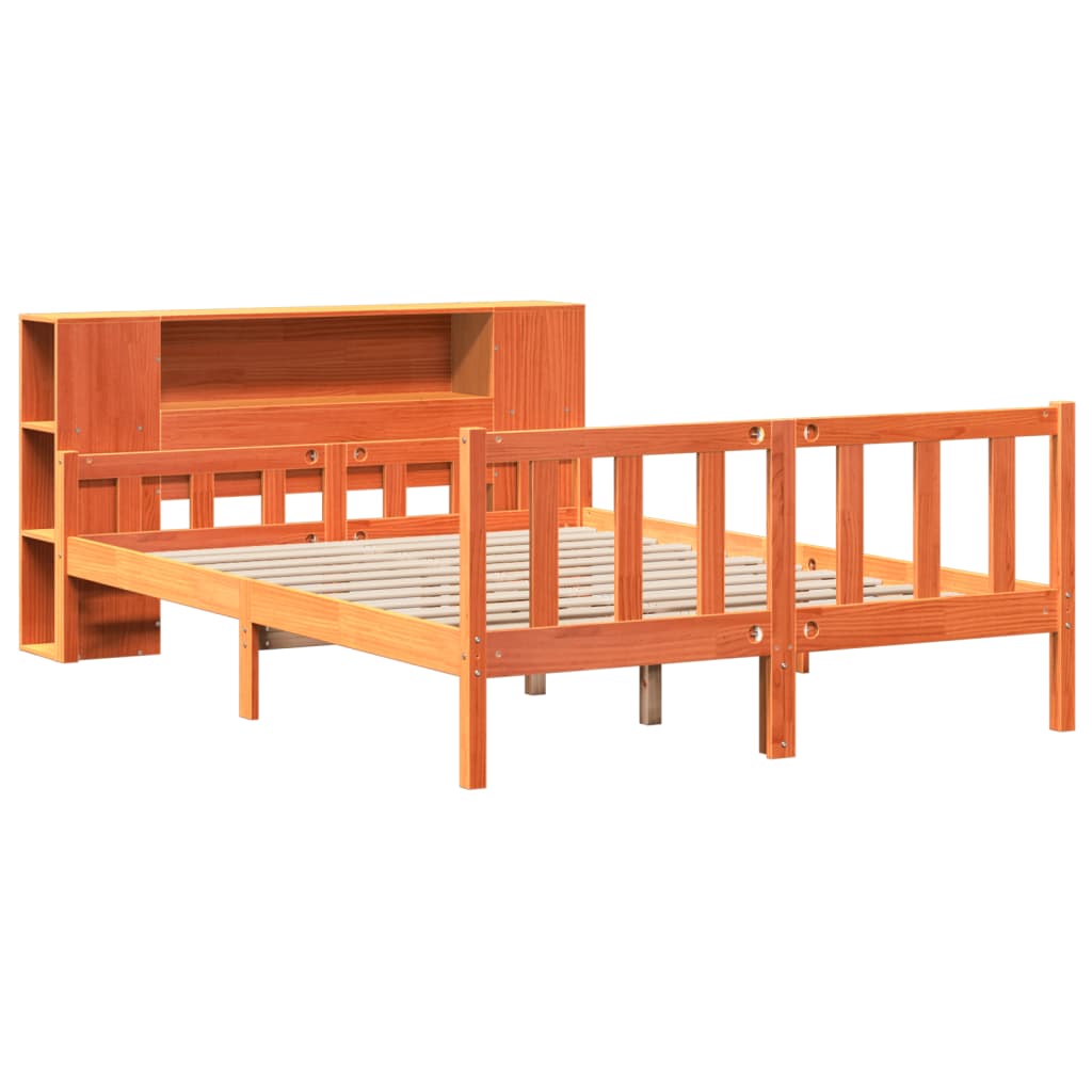 Lit Bibliothèque Sans Matelas Cire Marron 150X200Cm Bois Massif