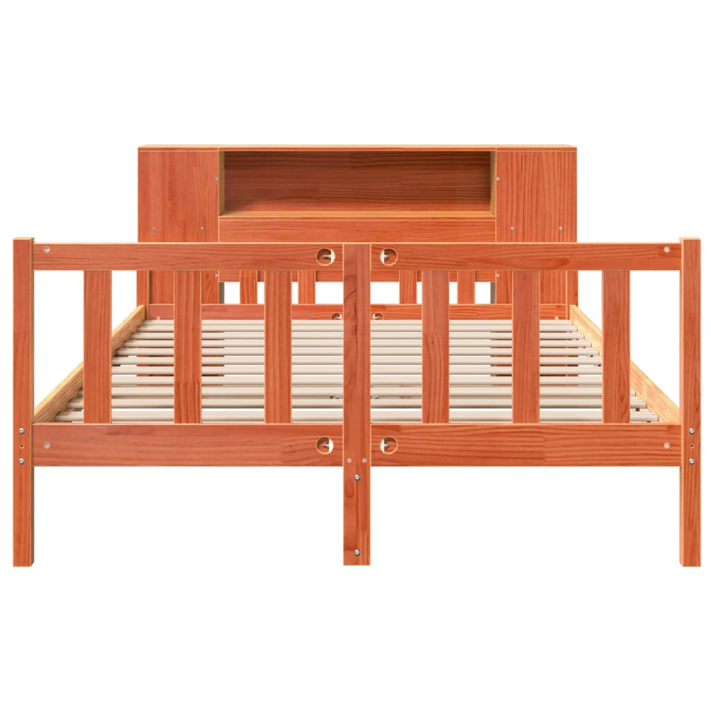 Lit Bibliothèque Sans Matelas Cire Marron 150X200Cm Bois Massif