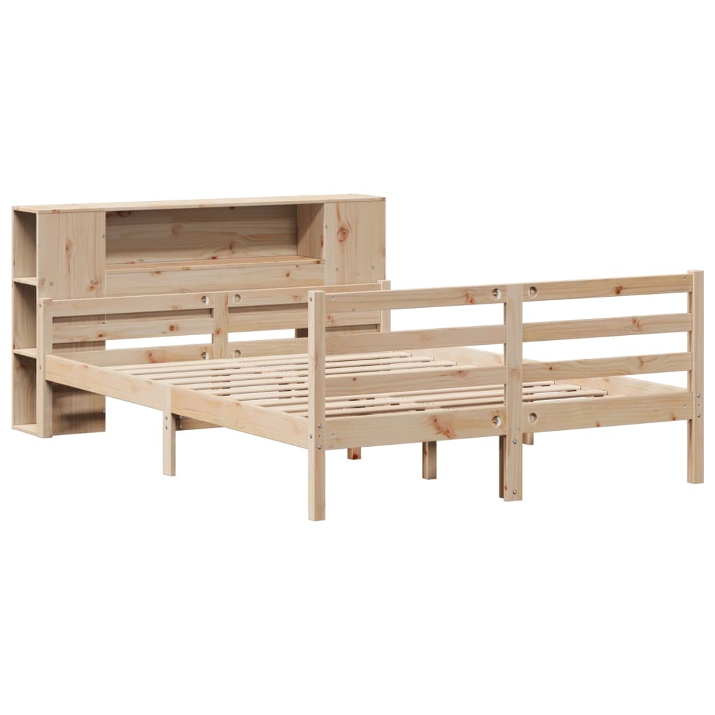 Lit Bibliothèque Sans Matelas 135X190 Cm Bois De Pin Massif