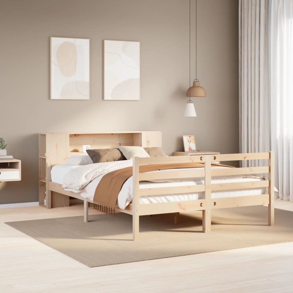 Lit Bibliothèque Sans Matelas 135X190 Cm Bois De Pin Massif