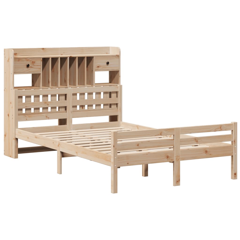 Lit Bibliothèque Sans Matelas 135X190 Cm Bois De Pin Massif