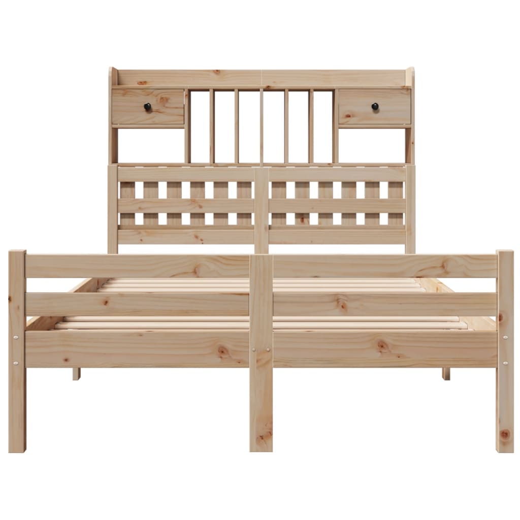 Lit Bibliothèque Sans Matelas 135X190 Cm Bois De Pin Massif