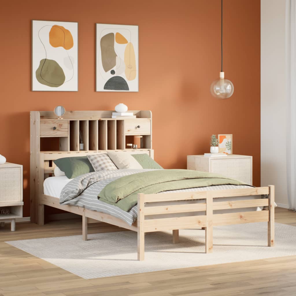 Lit Bibliothèque Sans Matelas 135X190 Cm Bois De Pin Massif
