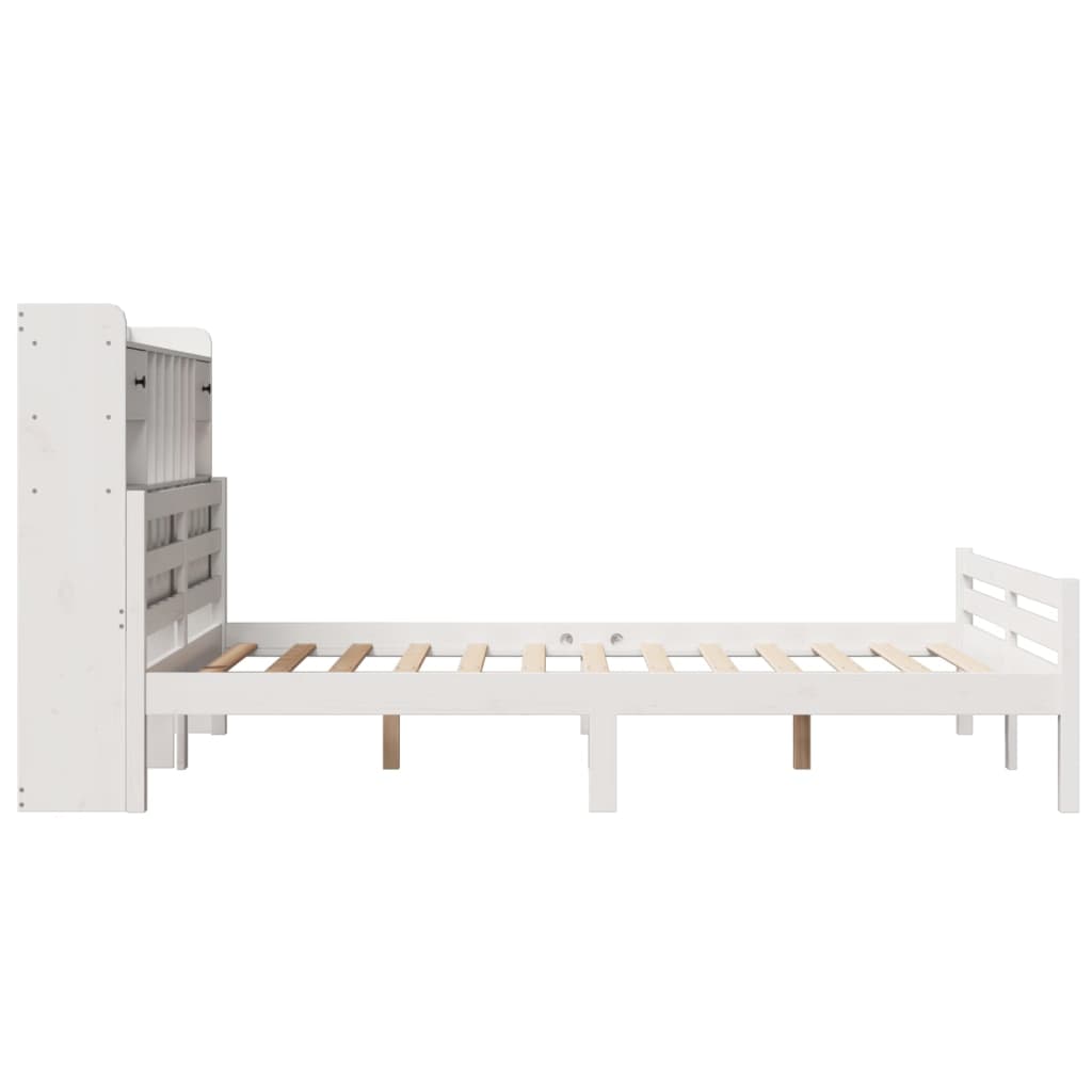 Lit Bibliothèque Sans Matelas Blanc 140X200 Cm Bois Pin Massif