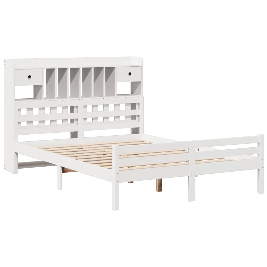 Lit Bibliothèque Sans Matelas Blanc 150X200 Cm Bois Pin Massif