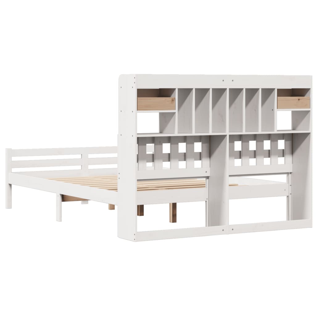 Lit Bibliothèque Sans Matelas Blanc 150X200 Cm Bois Pin Massif