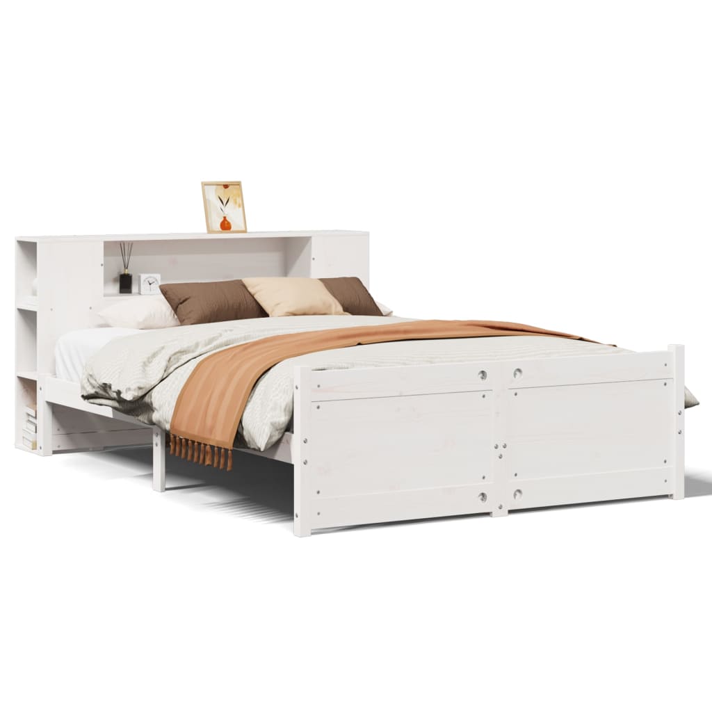 Lit Bibliothèque Sans Matelas Blanc 140X200 Cm Bois Pin Massif