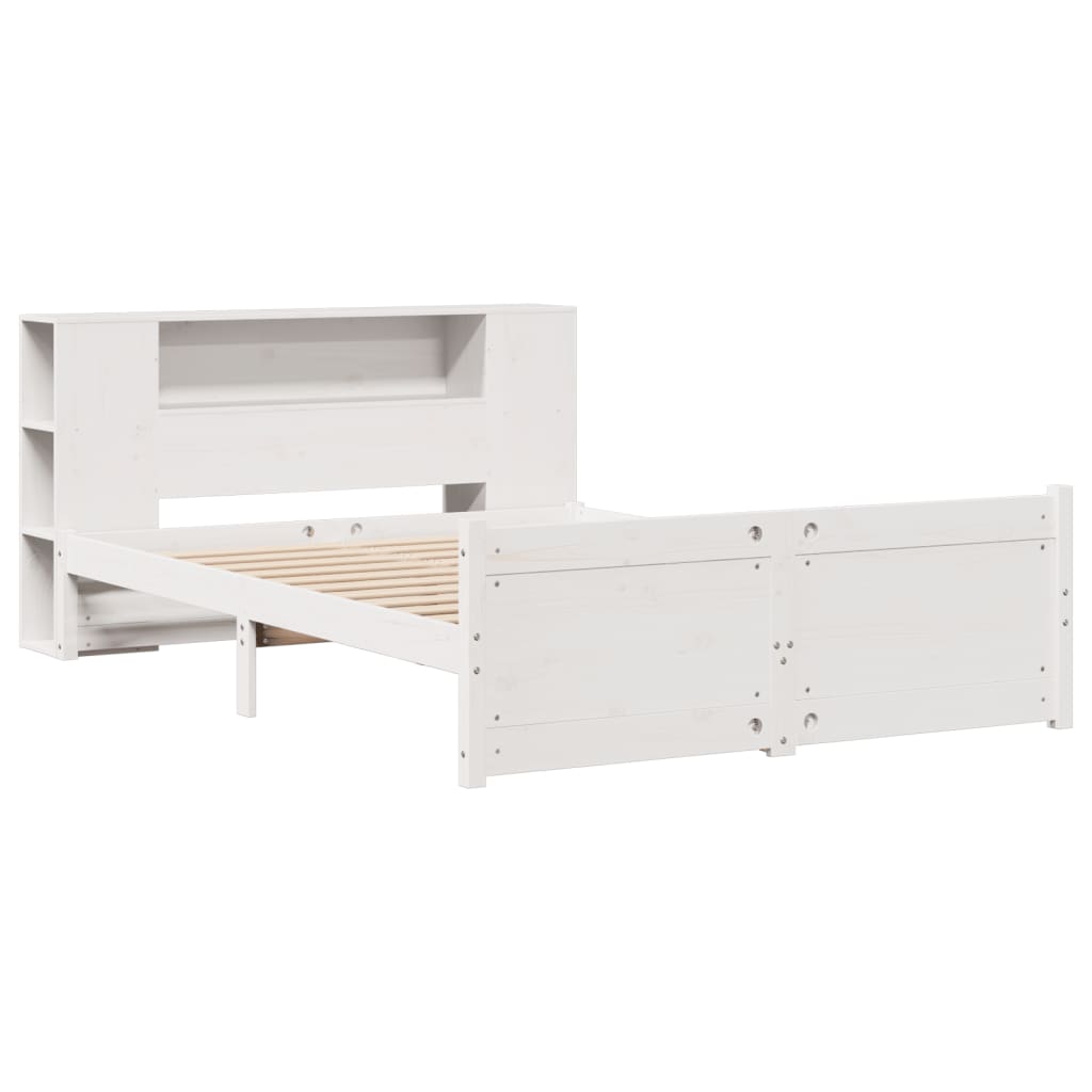 Lit Bibliothèque Sans Matelas Blanc 140X200 Cm Bois Pin Massif