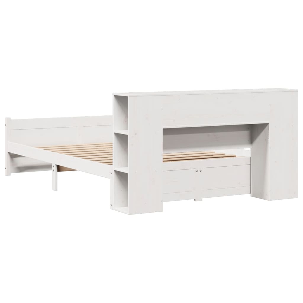 Lit Bibliothèque Sans Matelas Blanc 140X200 Cm Bois Pin Massif