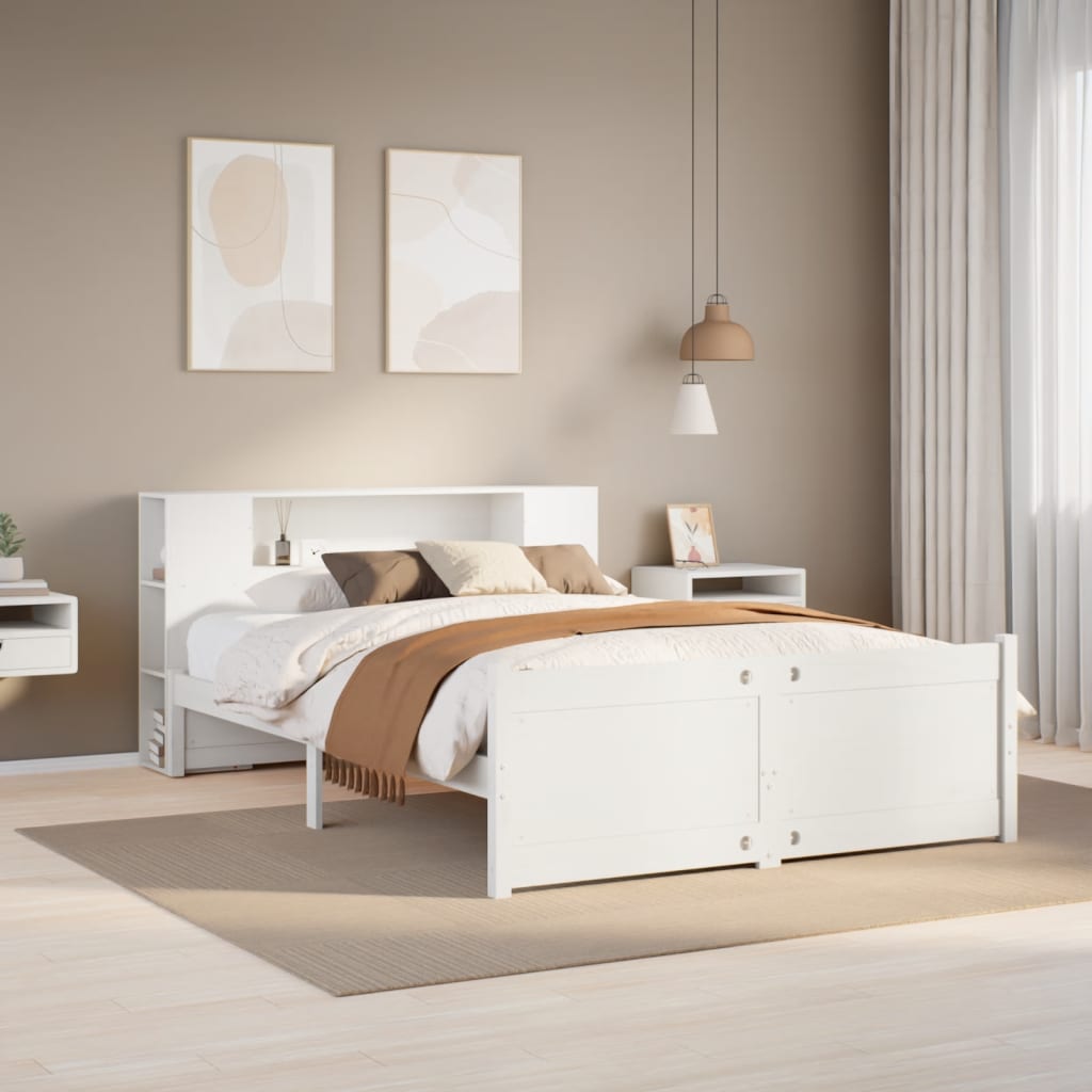 Lit Bibliothèque Sans Matelas Blanc 140X200 Cm Bois Pin Massif
