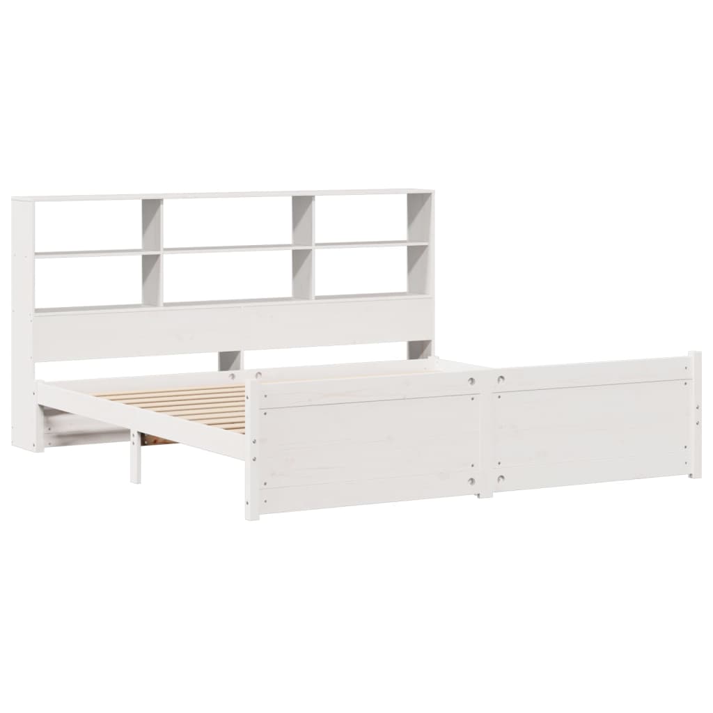 Lit Bibliothèque Sans Matelas Blanc 180X200 Cm Bois Pin Massif