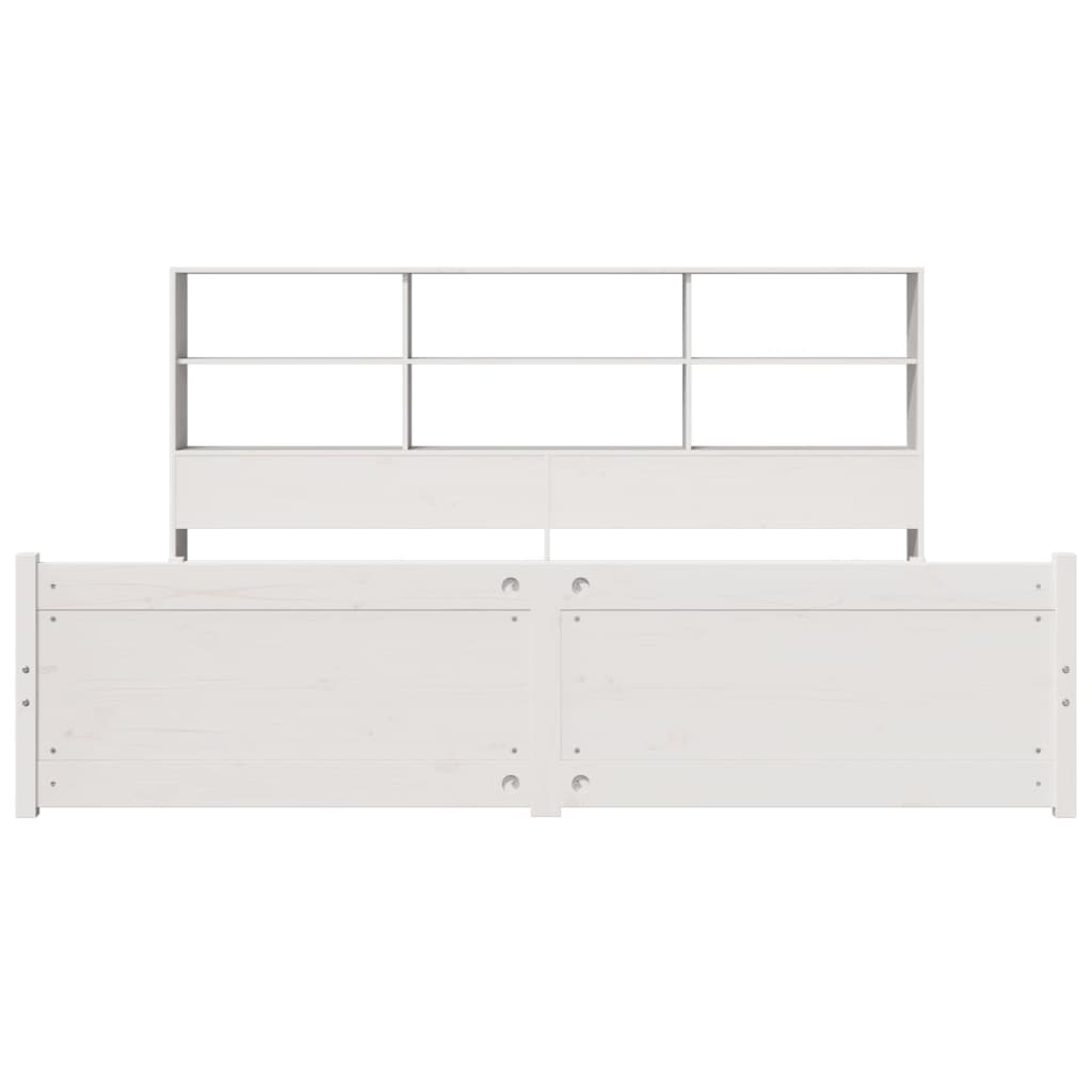 Lit Bibliothèque Sans Matelas Blanc 180X200 Cm Bois Pin Massif