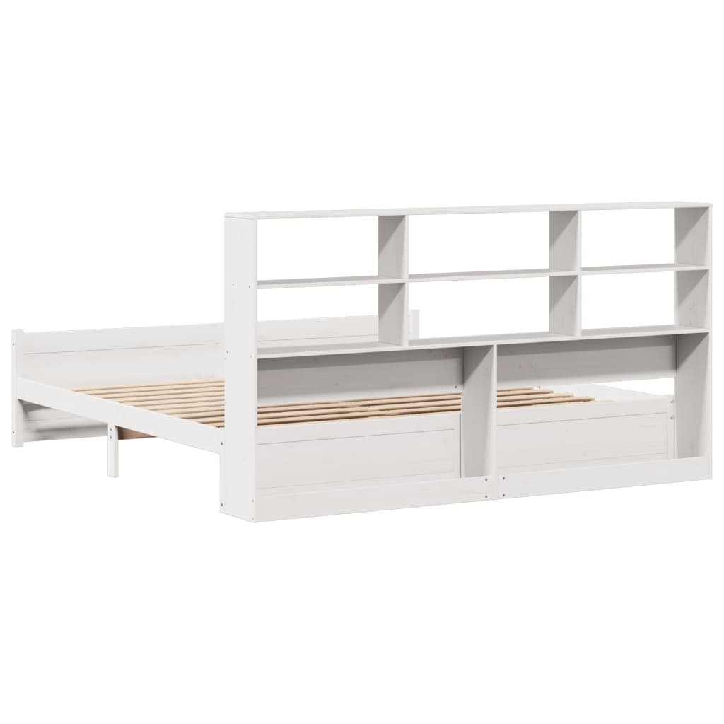 Lit Bibliothèque Sans Matelas Blanc 180X200 Cm Bois Pin Massif