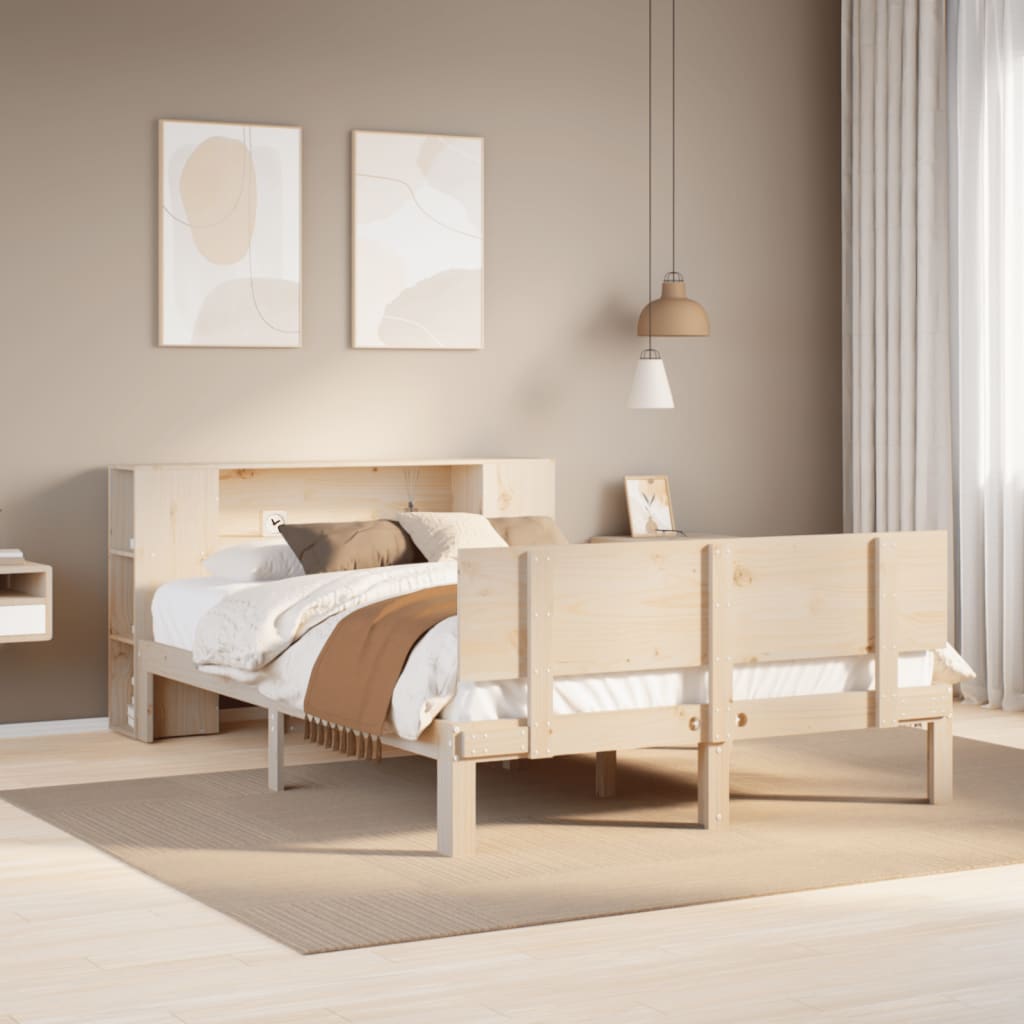 Lit Bibliothèque Sans Matelas 135X190 Cm Bois De Pin Massif